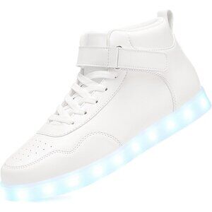 ⚡Unisex White LED Shoes High Top Light Up Leather Sneakers Non Slip Lace Up